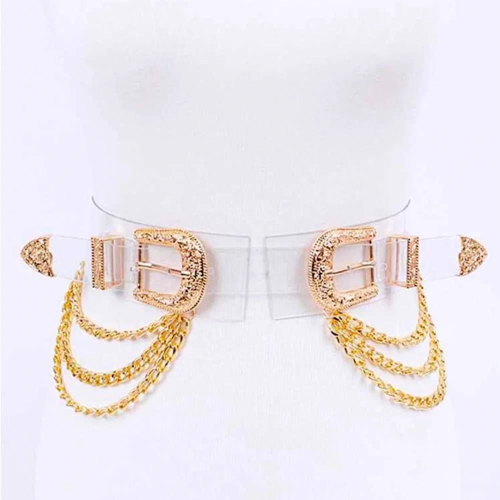 Plus Size Western Clear & Gold Chain Corset Statement Belt